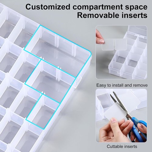 Clear Plastic Organizer Box by [Brand Name] - 36 Grids with Adjustable Dividers for Craft, Jewelry & Small Item Storage