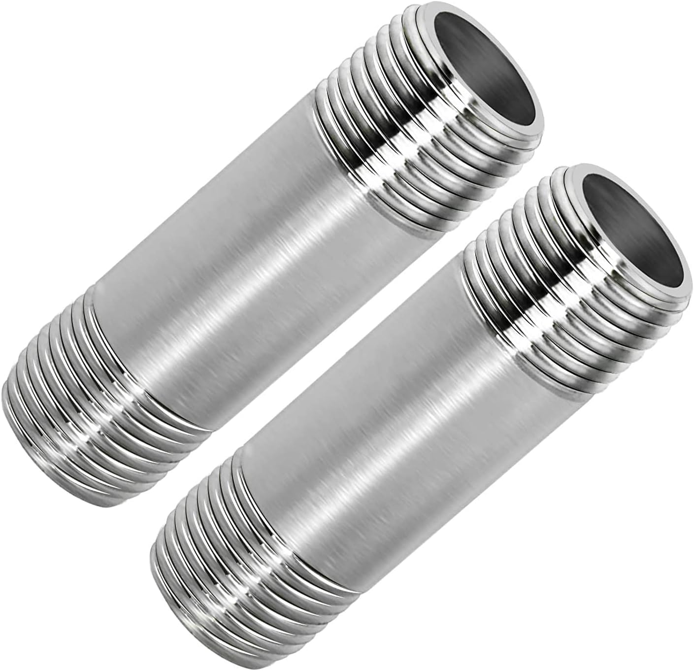 Fitvell 304 Stainless Steel Nipple Pipe Fitting 1" NPT X 1" NPT Male Thread Cast Pipe Fittings 2" 50mm Length (pack of 2)