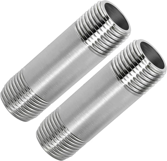 Fitvell 304 Stainless Steel Nipple Pipe Fitting 1" NPT X 1" NPT Male Thread Cast Pipe Fittings 2" 50mm Length (pack of 2)