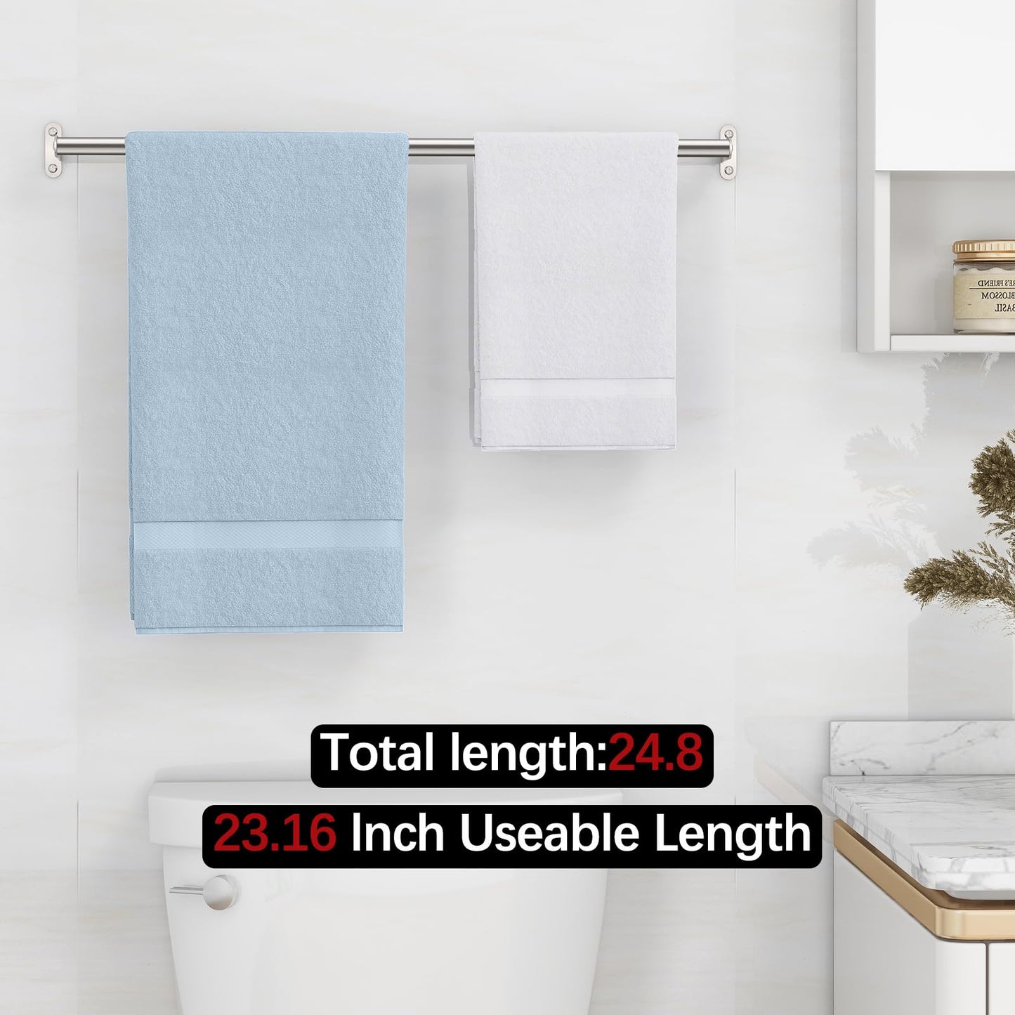 Towel Bar for Bathroom, MKO Brushed Nickel Towel Bar for Bathroom Wall Mounted, Stainless Steel Heavy Duty, 24 Inch Single Bath Towel Rod Holder