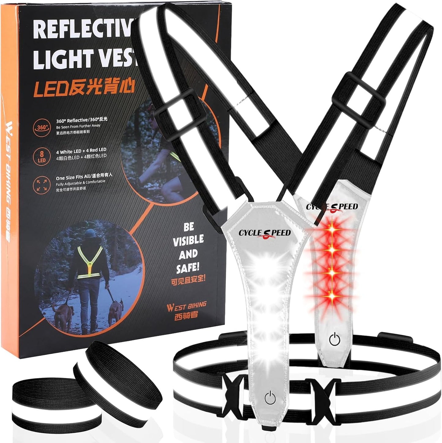 Skiennix LED Reflective Vest - High Visibility Light-Up Running Gear for Night Safety | USB Rechargeable, Adjustable Fit