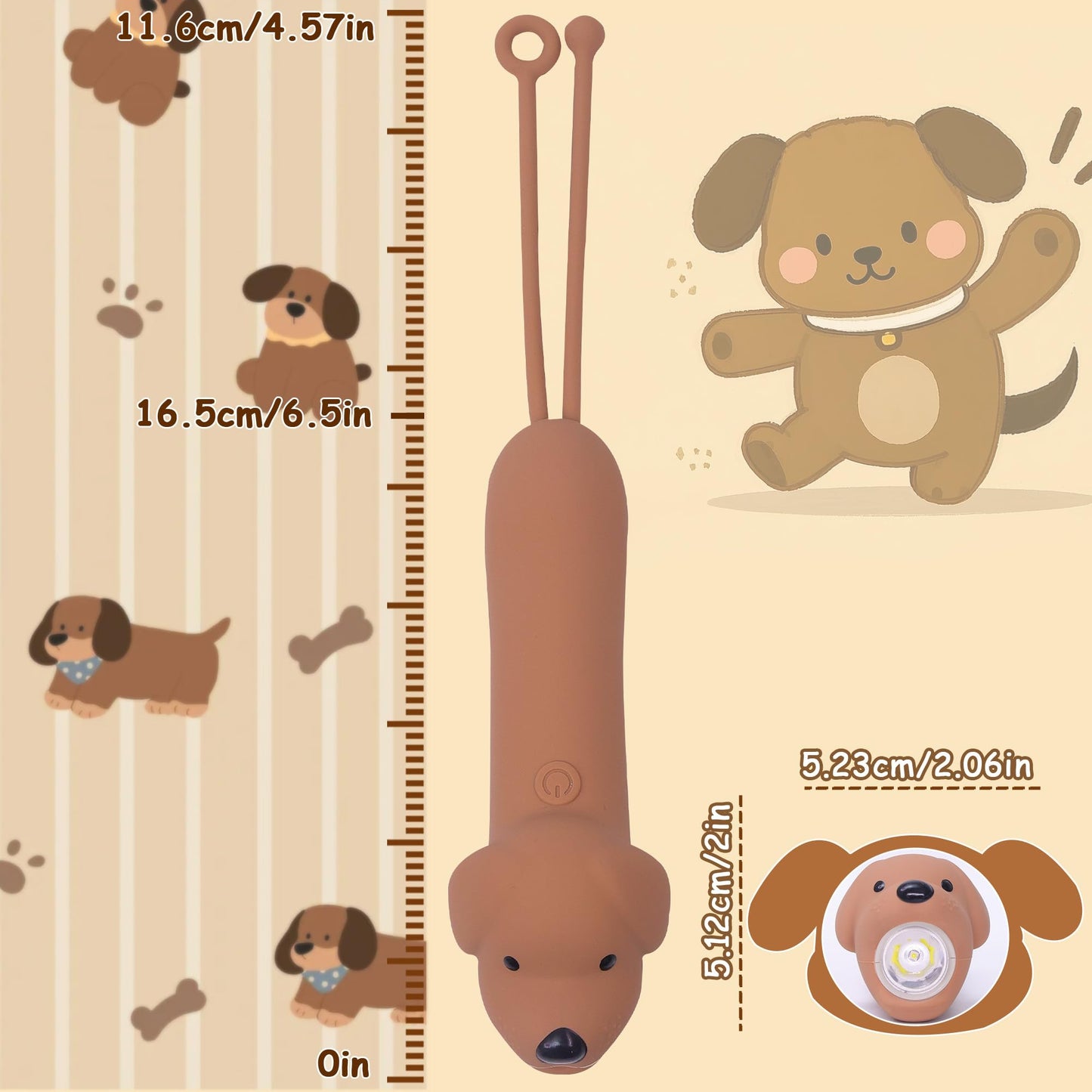 Ammonite Cute Dog Dimmable Silicone Flashlight, Portable Animal Flashlights with Hanging Strap, Compact Rechargeable Camping Light for Hiking Emergencies and Outdoor Use