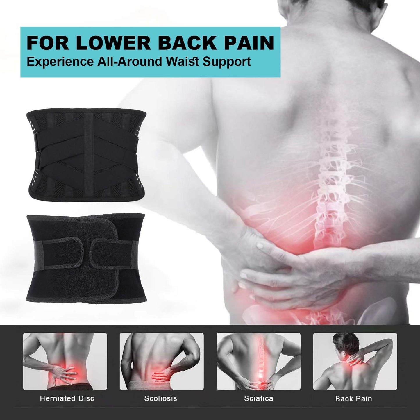 Back Brace for Lower Back Pain Relief, Anti-skid Lumbar Support Belt With Mesh for Women Men, Adjustable Lumbar Support Brace for Sciatica, Scoliosis, Body Shape Waist Trainer for Heavy Lifting, Gym, Workouts (L)