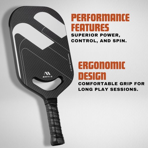 Mavix Pro Series Edgeless Carbon Fiber Pickleball Paddle – Edgeless, Elongated, T700 Raw Carbon, Thermoformed 16mm Core, Lightweight Control & Spin Paddle for Competitive Play