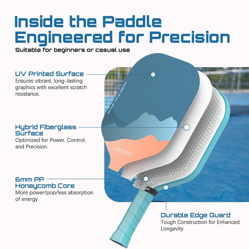 Joysent Pickleball Paddles Set of 2, Lightweight Pickleball Racket for Beginner, USAPA Approved Fiberglass Surface Pickleball Set with Non-Slip Comfort Grip, Blue
