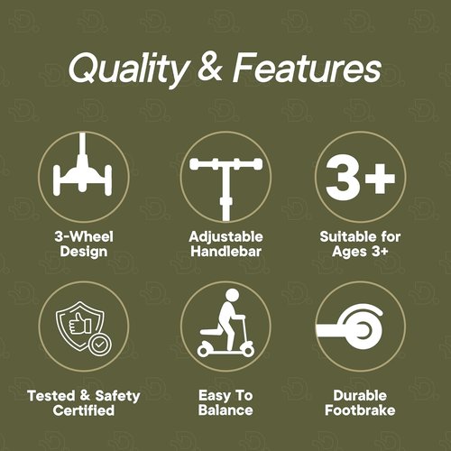 Army 3 Wheel Scooter for Kids - Light-Up Wheels, Adjustable Handlebar & Seat | Smooth Ride, No-Slip Deck