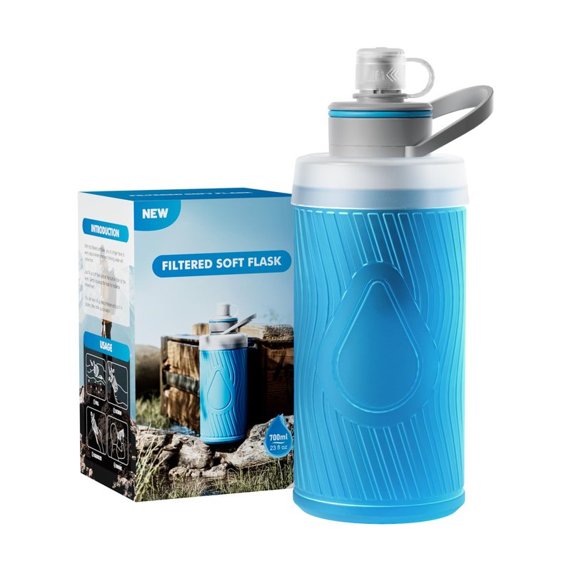 SurviMate 700ml Collapsible Water Filter Bottle,Squeeze Water Filtered Bottle，BPA-Free, Ultra Light Emergency Survival Water Filter，Perfect for Hiking, Backpacking, Camping
