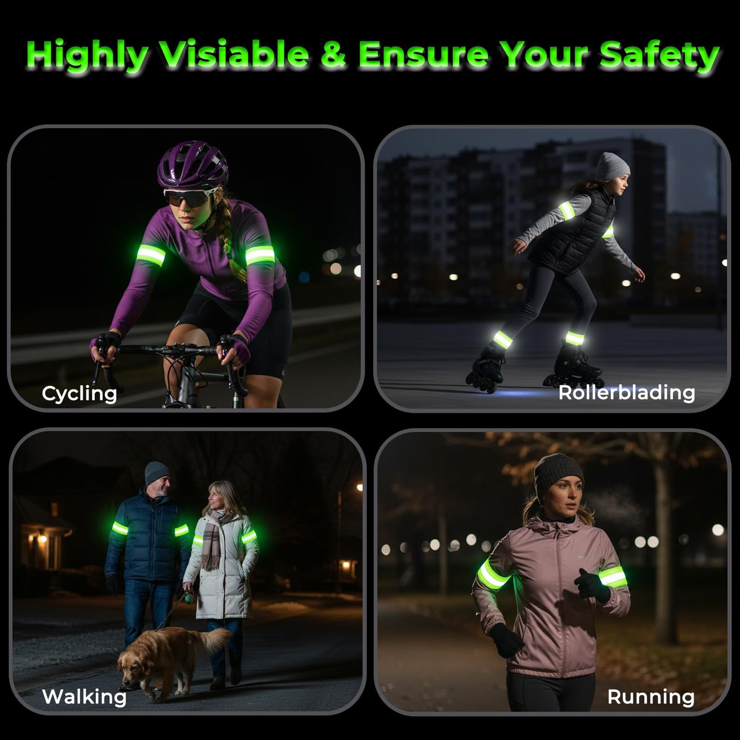 Upgraded Light Up LED Armband 2-Pack, Rechargeable & Adjustable Running Lights for Runners, High Visibility Safety Gear, Walking Lights for Night Walking, Cycling, Jogging for Men Women & Kids