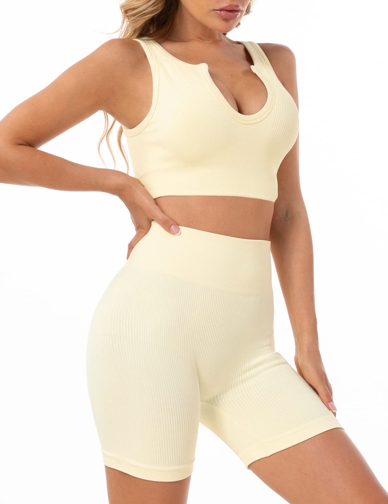 MathCat Workout Sets For Women 2 Piece Outfits Yoga Gym Biker Short set Seamless Ribbed Sets