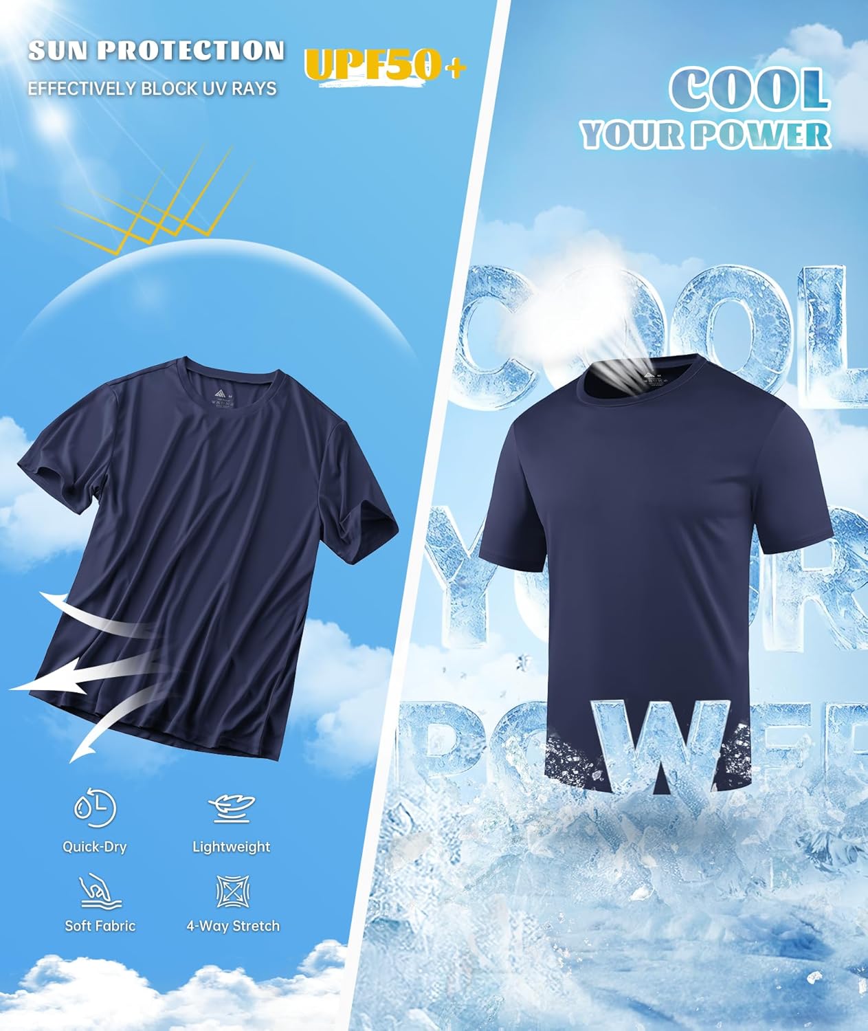 Skiennix Men's UPF 50+ UV Sun Protection T-Shirts - Fast Dry Rash Guard for Workout & Swimming | 5 Pack