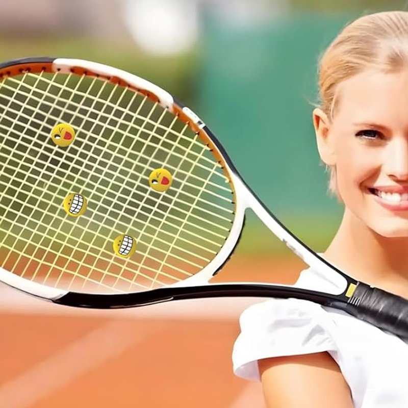 ZQTSANKESL 15pcs Tennis Racket Vibration Dampener, Soft Silicone Tennis Racket Shock Absorber, Cute Pattern, Protecting Your Wrist and reducing Tennis Impact (Yellow Emoji Pattern)
