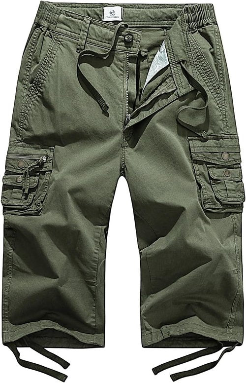 FOURSTEEDS Women's Cargo Capris - Mid Rise, Elastic Waist, Multi-Pocket Tactical Pants | Perfect for Hiking