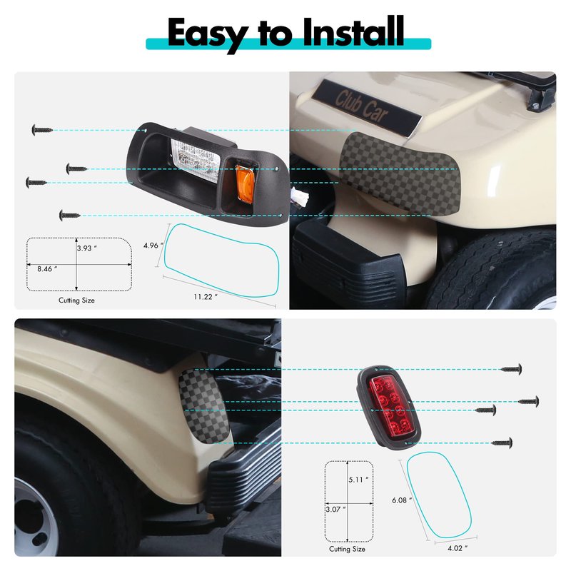 10L0L Golf Cart Headlight and Tail Light Kit for Club Car DS 1993 Up Gas & Electric,12 Volt Input Street Legal DS Light Kit