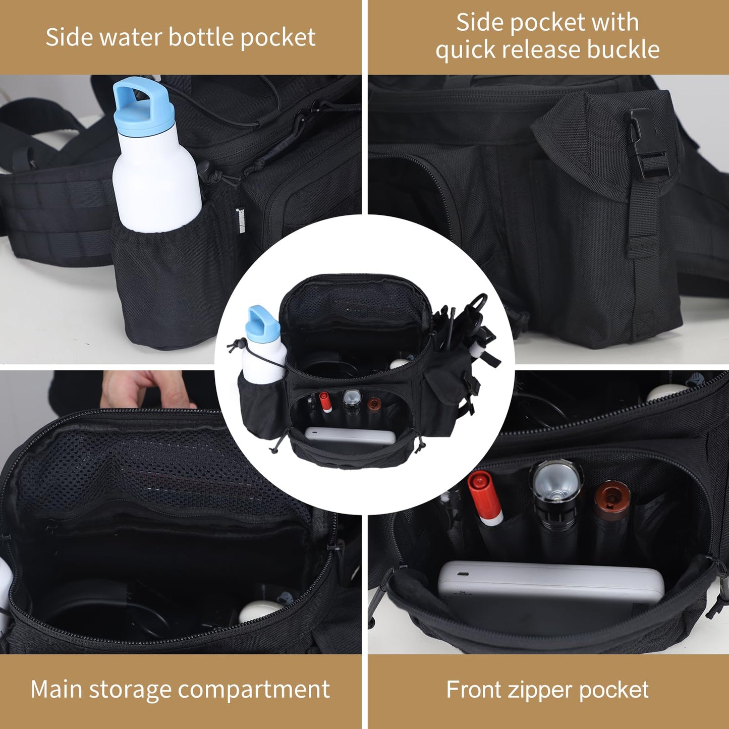MGFLASHFORCE Tactical Fanny Pack for Men EDC Molle Waist Bag Hip Belt Pouches for Hiking Fishing Climbing Running Cycling Outdoor Sports
