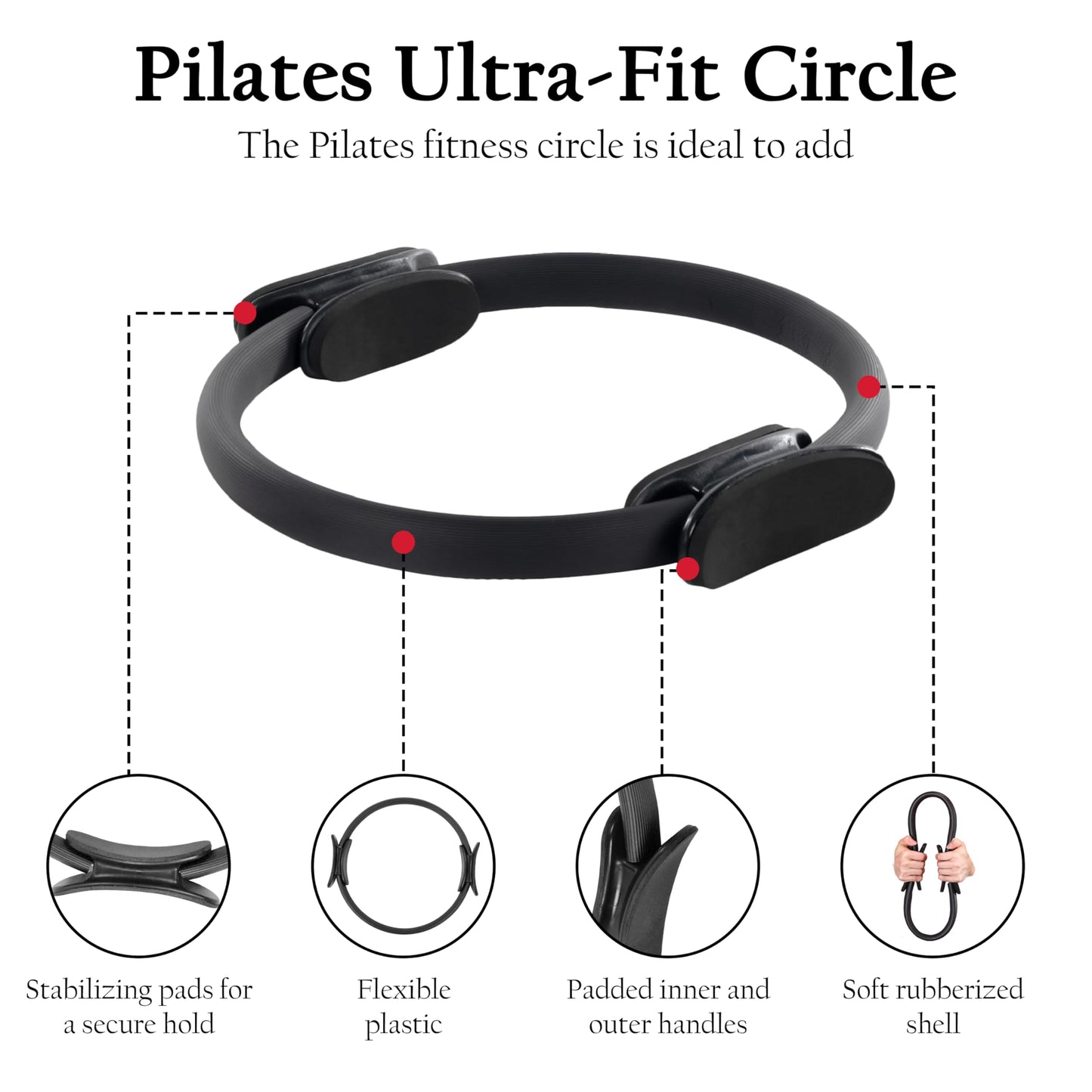 Pilates Ring Set with Bands & Mini Yoga Exercise Ball – 14″ Magic Circle with Padded Handles, 5 Resistance Bands & Stretch Strap – Home Workout Equipment for Full-Body Sculpting & Core Strength