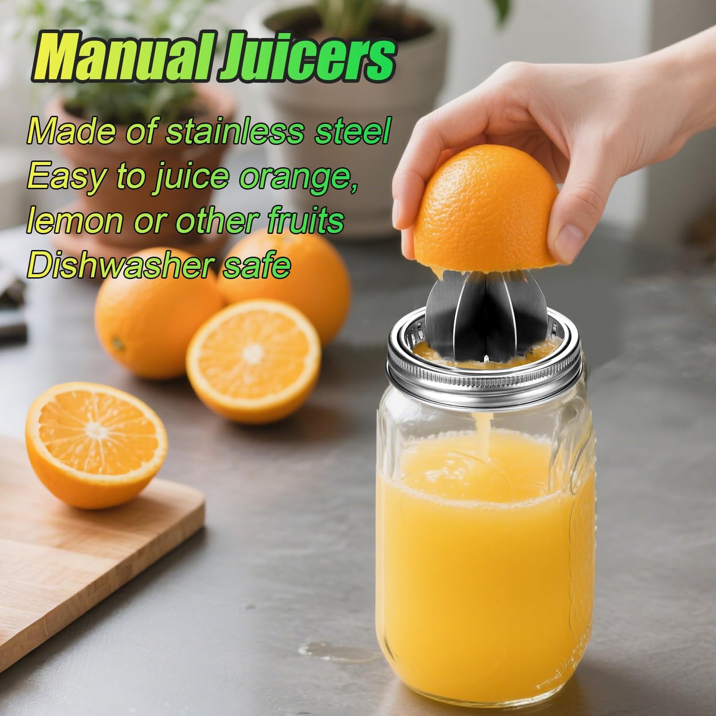 Palksky Mason Jar Juicer Lid, Stainless Steel Juicer Manual/Citrus Reamer/Lemon Squeezer for Wide Mouth Mason Jar Accessories (2Pcs)