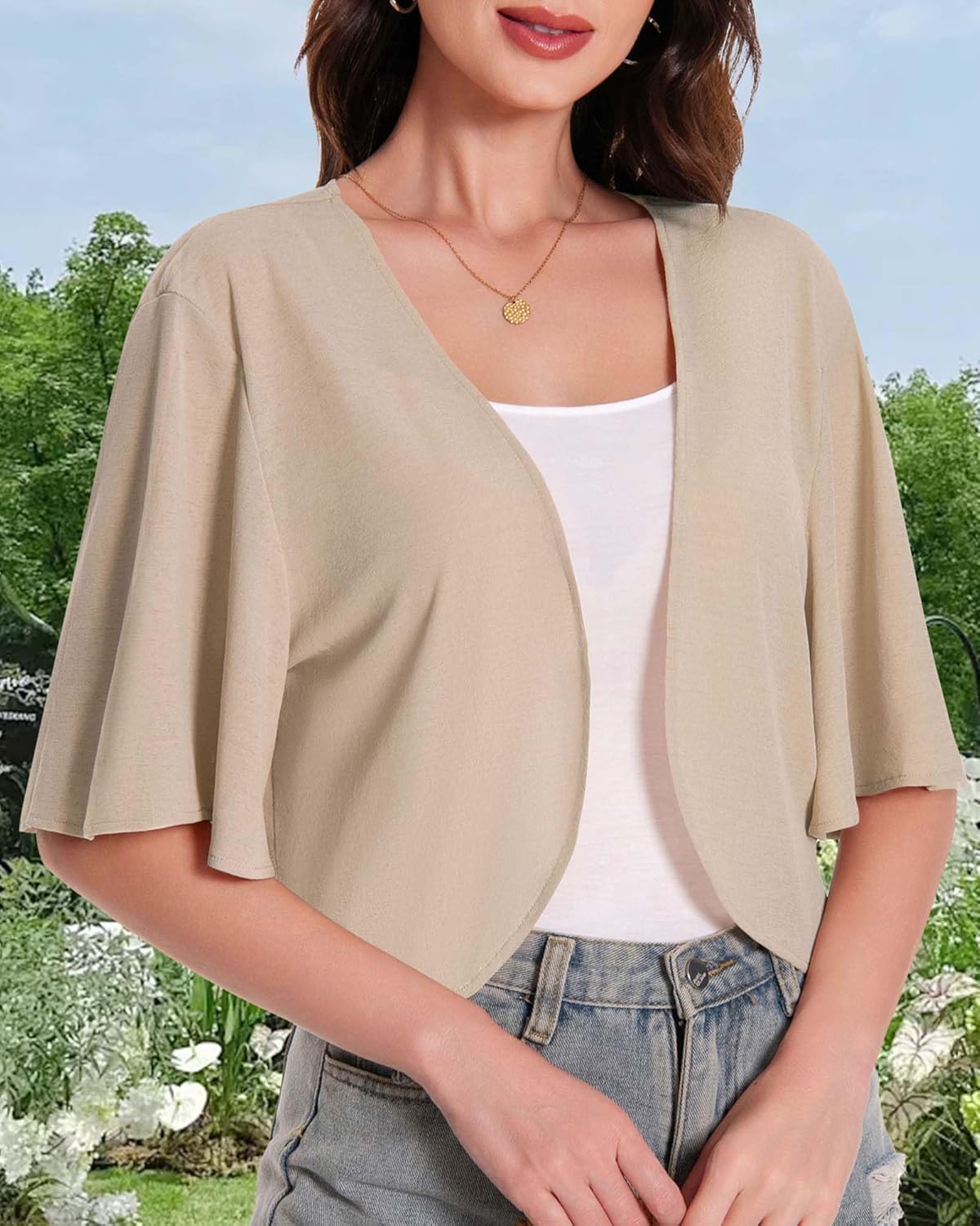 Skiennix Women’s Bolero Shrug Cardigan - Sheer Open Front Short Sleeve Kimono for Evening Dress