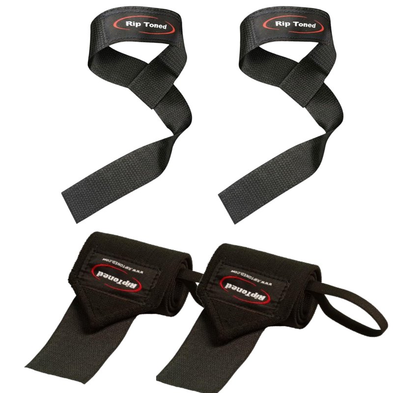 Rip Toned Lifting Straps + 18-inch Wrist Wraps Bundle (1 Pair of Each) for Weightlifting, Workout, Gym, Powerlifting, Bodybuilding