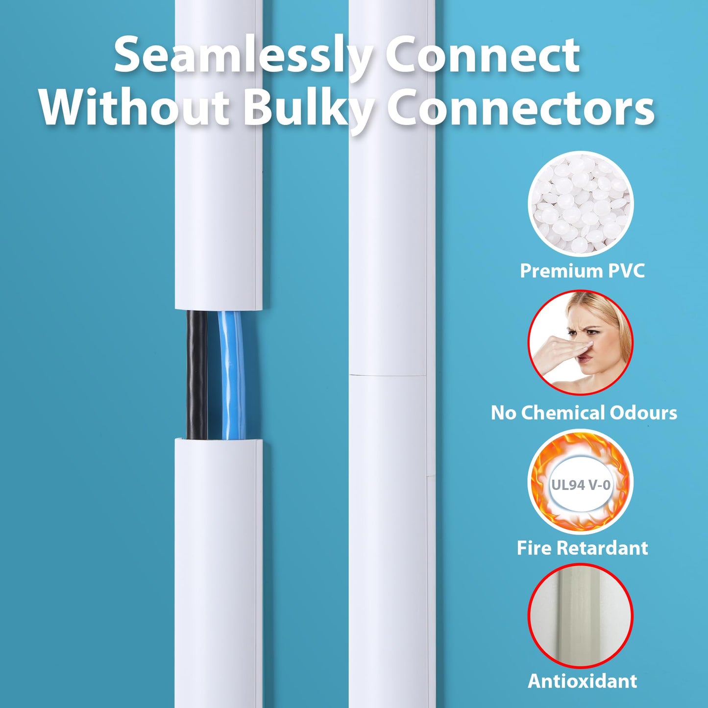 ZhiYo Cord Covers for Wires on Wall, 85in(6 x L14.2in) Cable Hider for Hiding 1-2 Cables, PVC Wire Covers for Cords on Wall Mount TV in Home or Office, White W1in x H0.41in