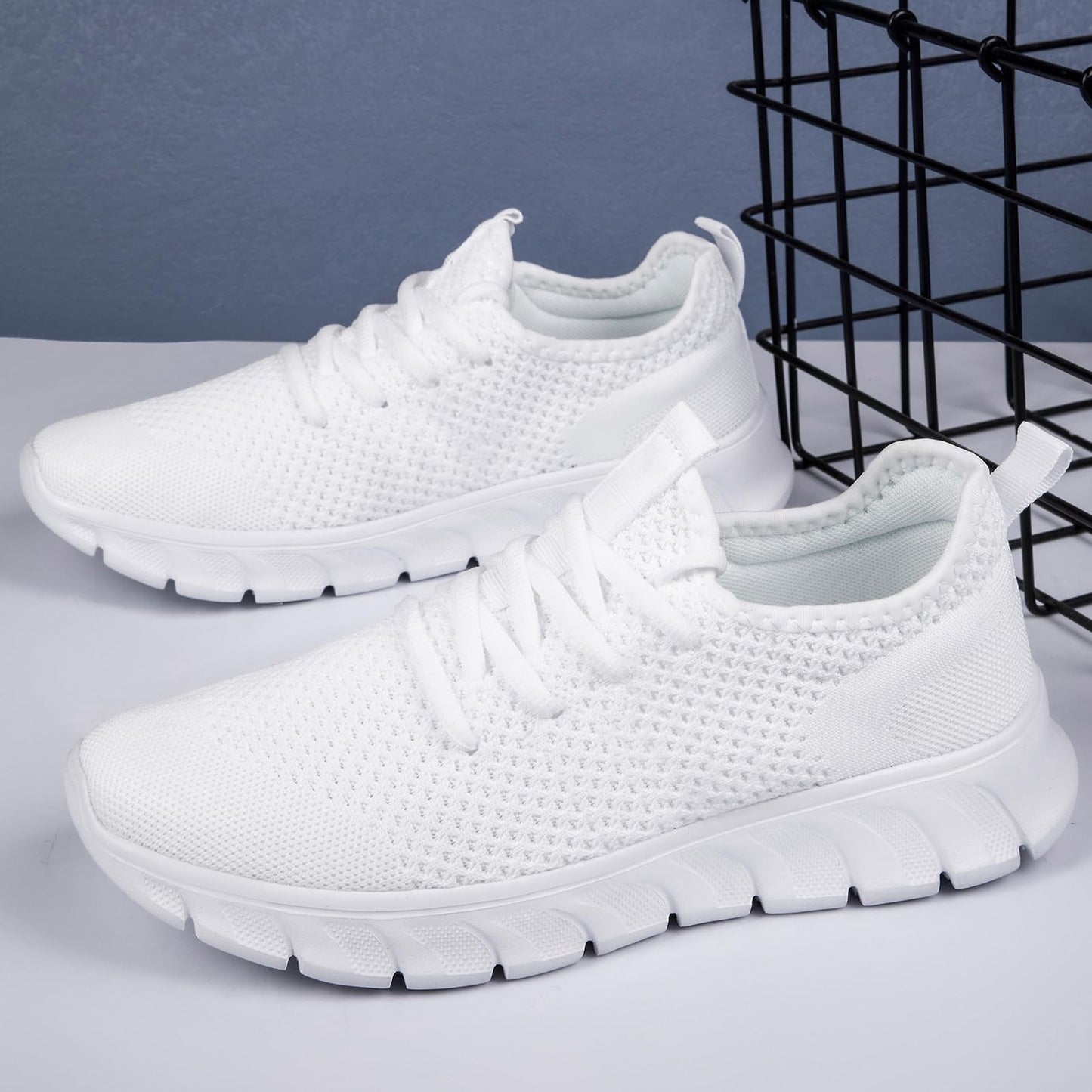 RJYWGS White Sneakers for Women Men Tennis Shoes Running Gym Sneaker Slip On Walking Lightweight Athletic Workout Fashion Sports Shoes White Size Women 6/ Men 5