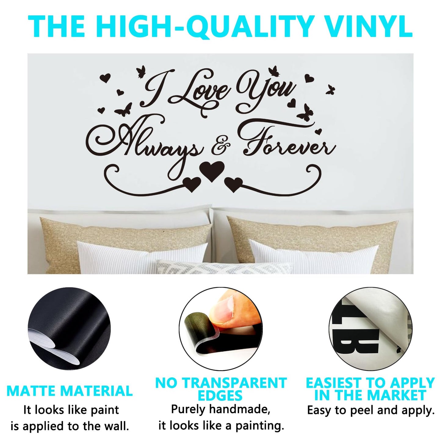 AnFigure Love Quotes Wall Stickers: Inspirational Vinyl Art Couples Wall Decals for Home Bedroom Bathroom Living Room - I Love You Always & Forever 21"X11"