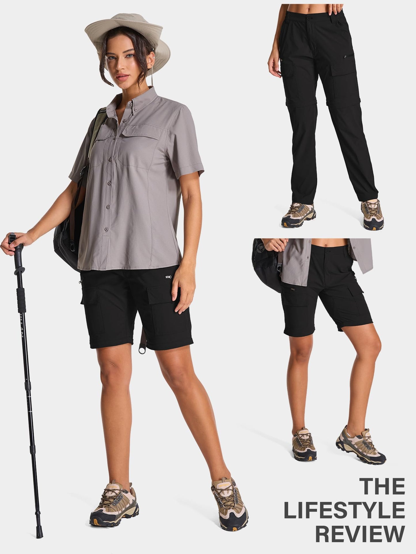 Womens Hiking Pants Convertible Quick Dry Lightweight Zip Off Outdoor Safari Pants with Cargo Pockets,2195,Black,10