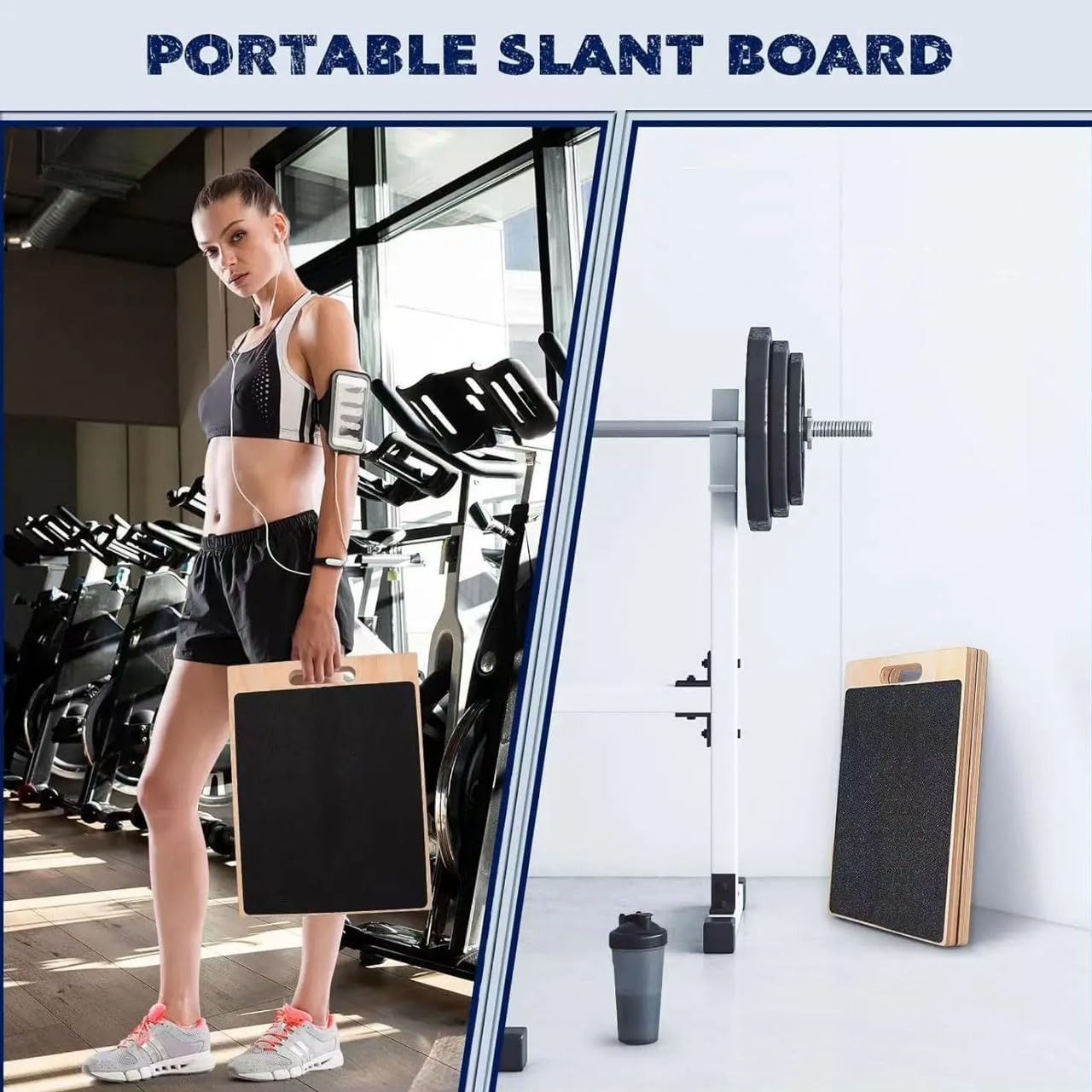 3-in-1 Portable Wooden Slant Board, Balance Board & Resistance Band – 5 Incline Angles –Incline Board – Slant board for exercise, Squats, Physical Therapy – Anti-Slip Surface, Portable, Metal Hook