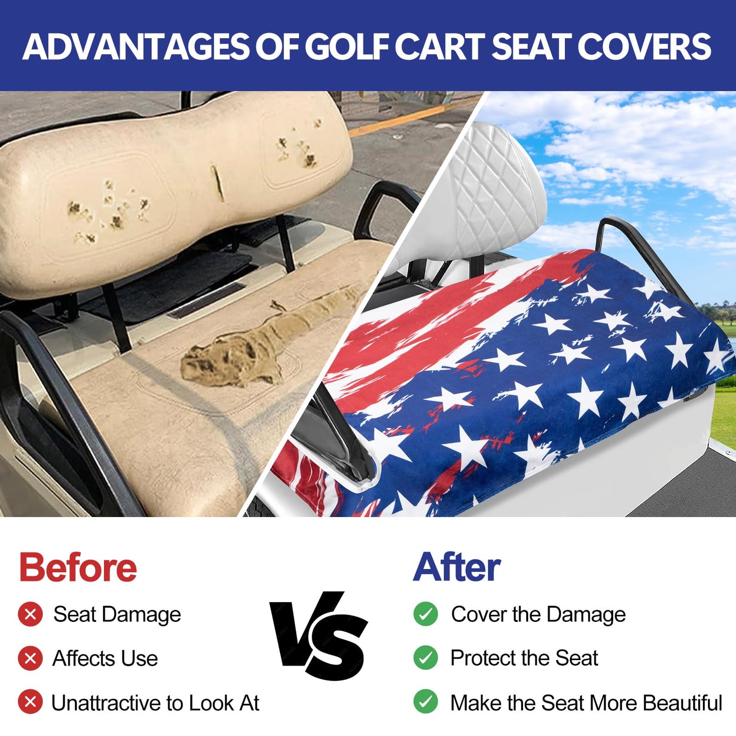 Airclub Golf Cart Seat Covers Suitable for EZGO, Club Car & More 2-Seat Carts, Golf Cart Seat Towel 100% Microfiber for Ultimate Comfort & Protection, Golf Cart Accessories 55'' x 32''