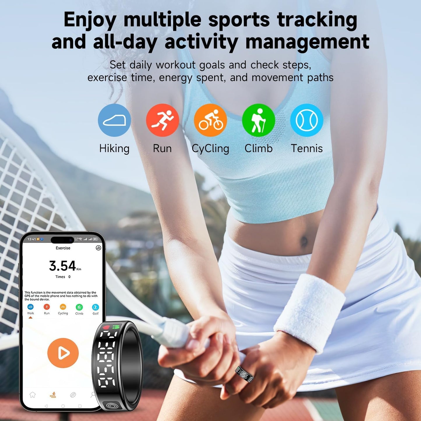 Smart Ring with Display - Fitness Tracker, Heart Rate Monitor, Sleep Tracker, Step Counter, Gesture Control for TikTok & Camera - IP68 Waterproof, Extended Battery Life Black #10