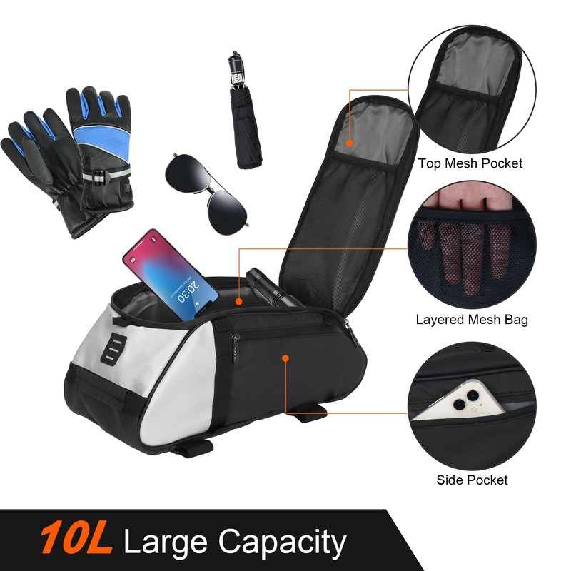 Dreamoon Waterproof Bike Rear Rack Bag, 10L Large Capacity Bicycle Trunk Bag, Reflective Cycling Saddle Panniers with Shoulder Strap, Bike Backseat Bag for Commuter & Outdoor Travel
