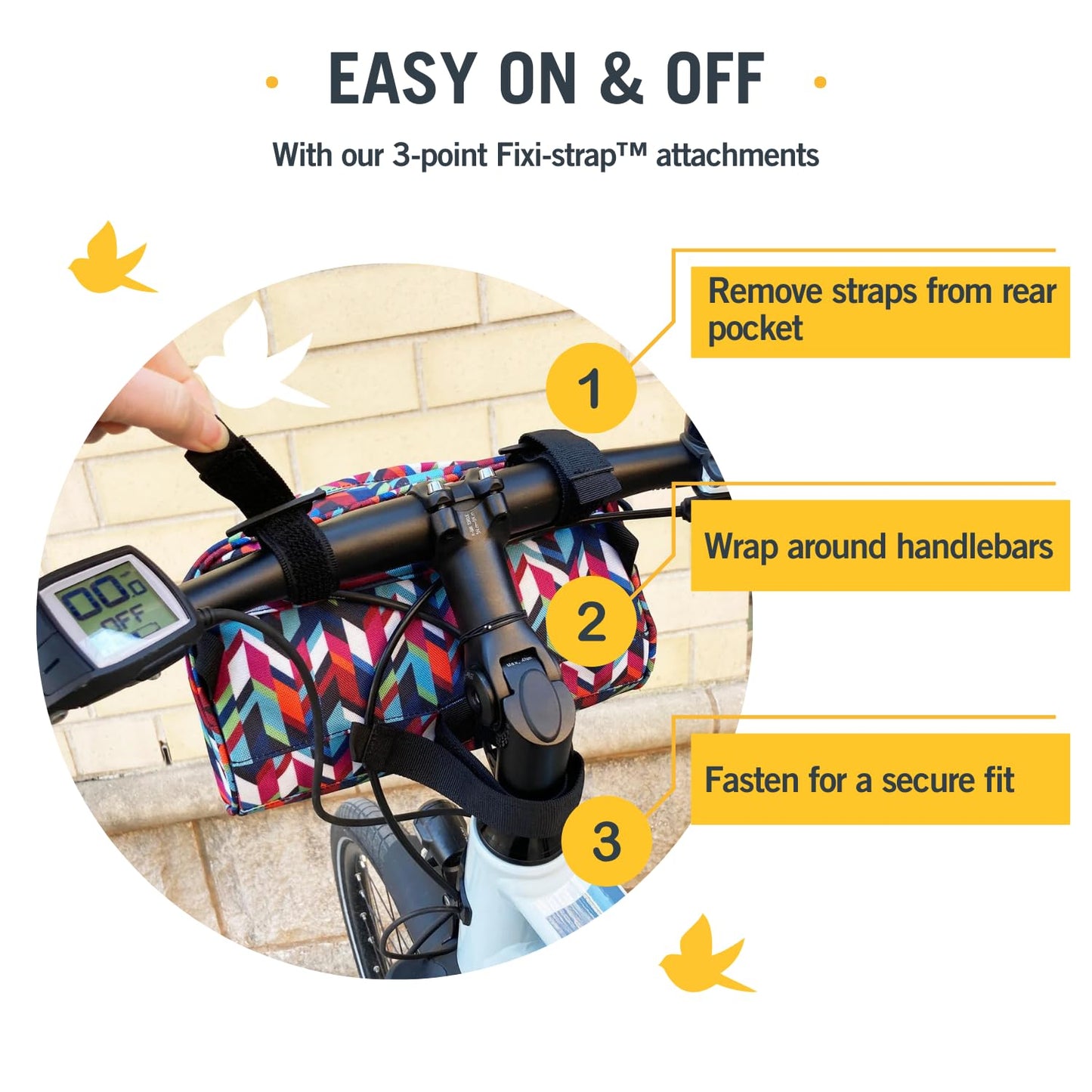 Po Campo Domino Handlebar Bag - Large, Waterproof Bicycle Storage Baskets for Front Mount - Lightweight Bike Bags That Convert To Crossbody (Meadow)