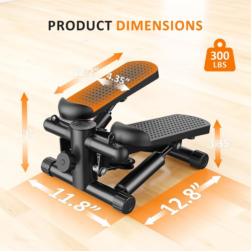 Aidoly Stair Stepper with Resistance Bands for Home Exercise, Mini Stepper Machine for Indoor Fitness, Portable Home Gym Stepper for Full Body Workout, 300LBS Capacity, Grey