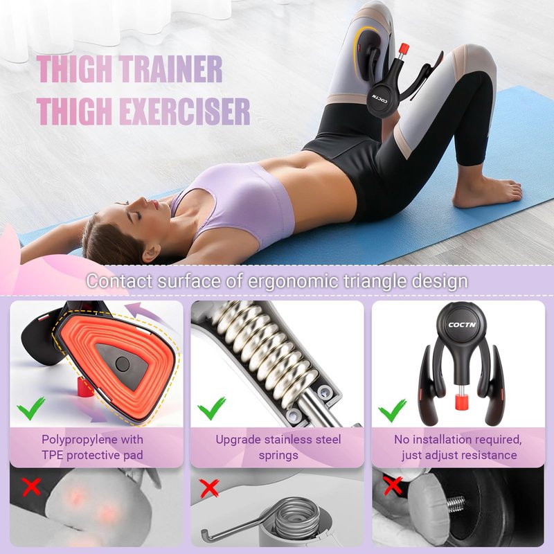 Thigh Trainer for Women, 15-70LB Adjustable Resistance Inner Thigh Exerciser for Pelvic Floor Muscle Repair, Thigh Workout Kegel Exercise Equipment for Shaping, Yoga & Weight Loss at Home Gym -Black