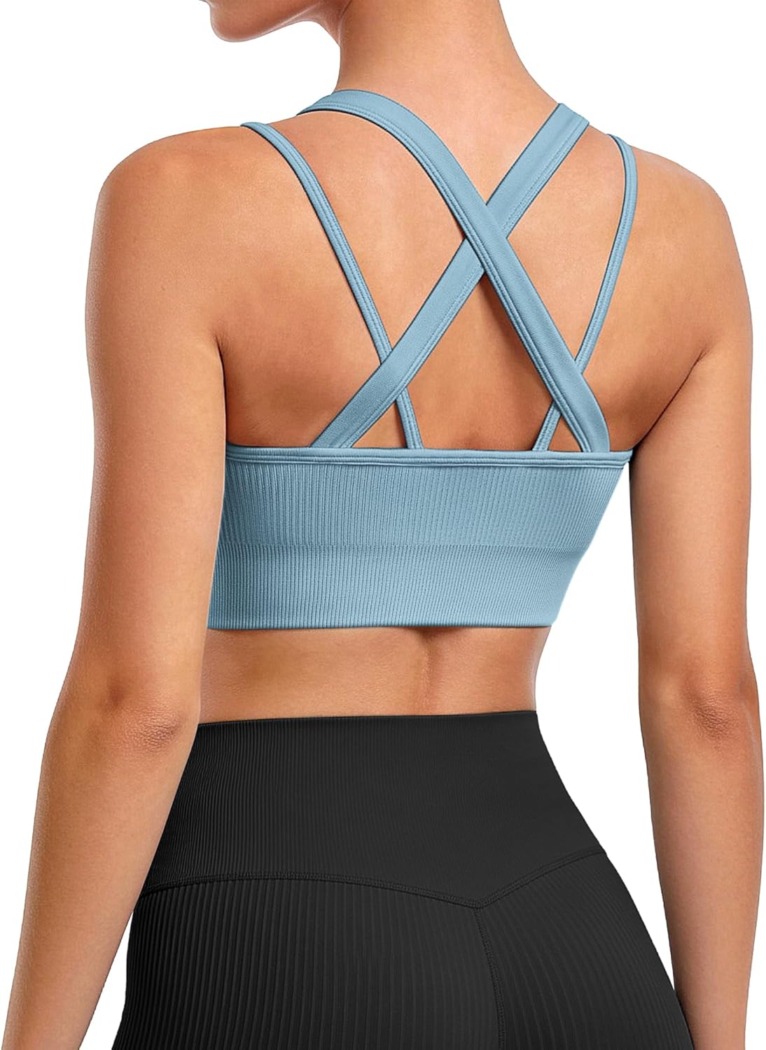 WANAYOU High Support Sports Bras for Women - Ribbed Strappy Design | Padded Criss Cross Back - 3 Pack