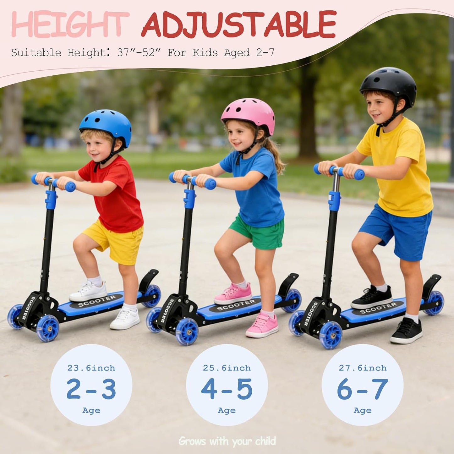 Skiennix Toddler Scooter - 3-Wheel LED Lighted Design | Adjustable Handlebar for Kids 2-7, Blue