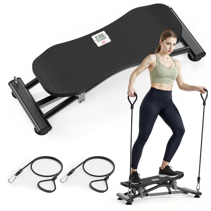 RYGEO Balance Board with Resistance Bands, Versatile Rocking Stepper, Wobble Board Featuring LCD Monitor, 331 lbs High-Capacity Ski Twister Trainer for Full Body Exercise at Home