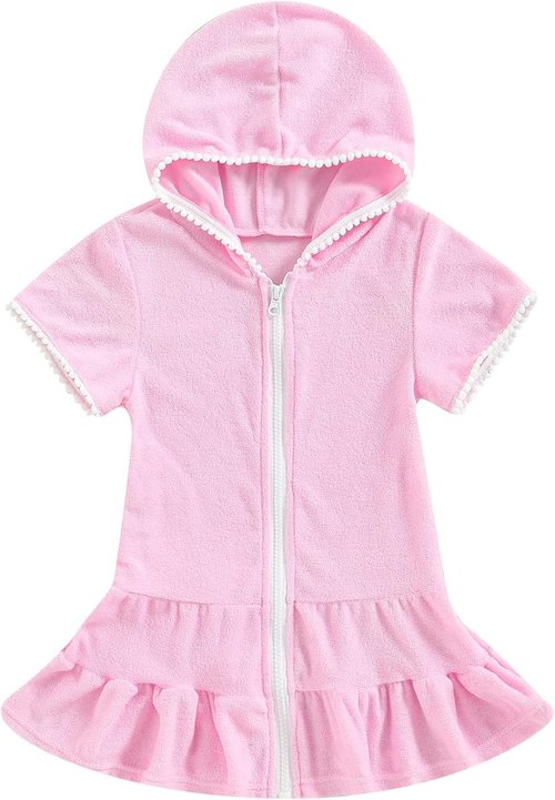 CIYCUIT Toddler Girls Swim Cover-Up - Hooded Design with Zipper for Easy On/Off