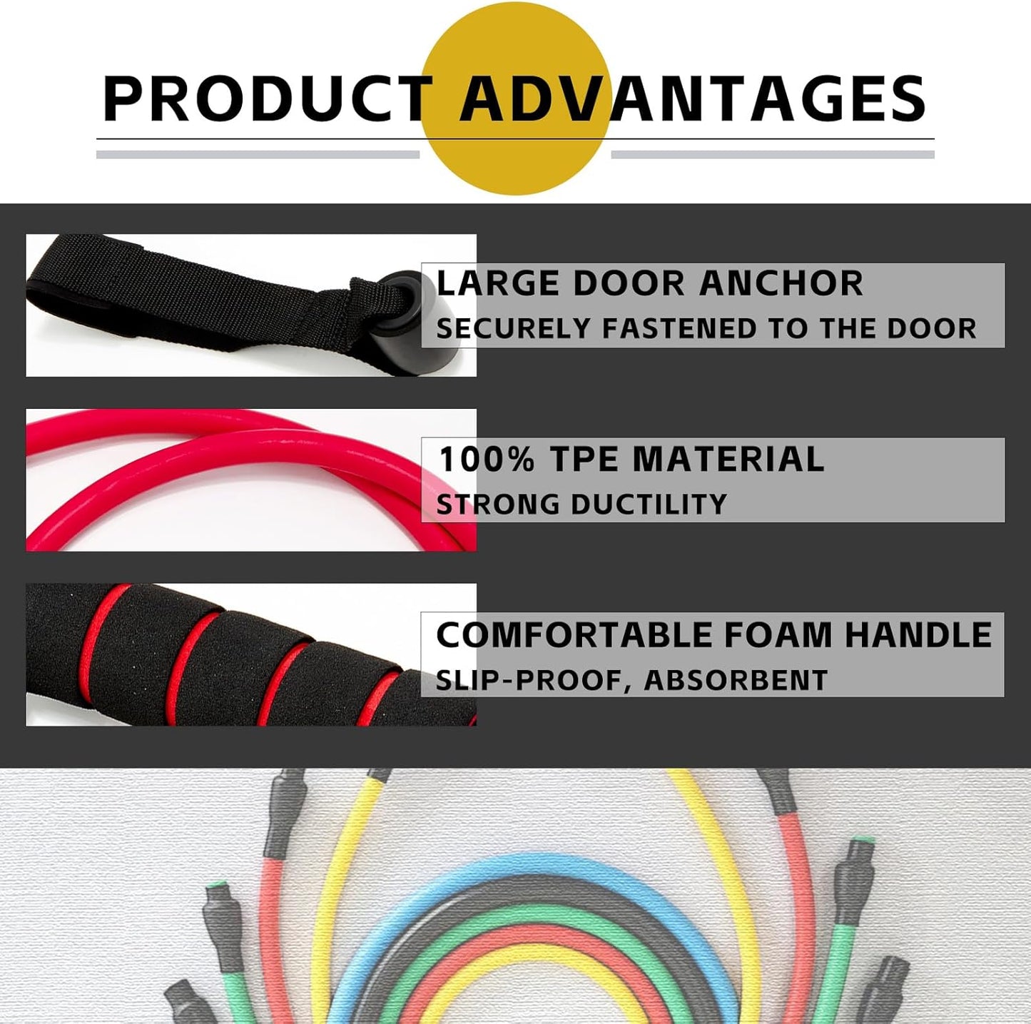 Skiennix Resistance Exercise Bands - 3 PCS Set with Handles & Door Anchor | Ideal for Men & Women