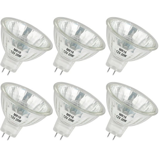 YEGRUEB MR16 Halogen Bulb 12V 20W GU5.3 Bi-Pin Base, 2800K Warm White, Dimmable, High Output for Track Light, Landscape (Pack of 6)