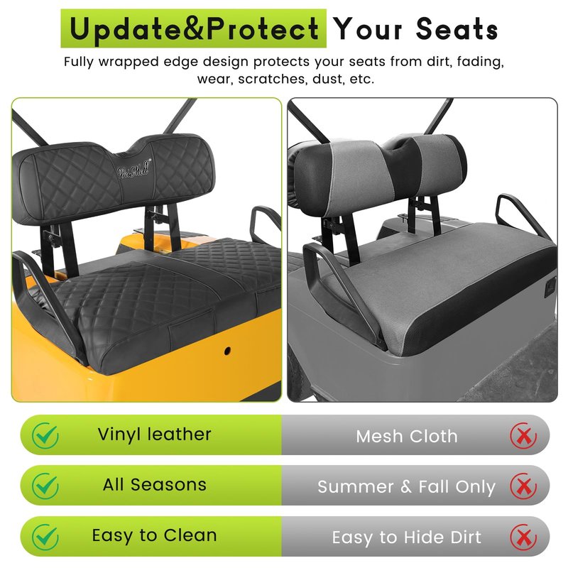 WEIMELL Golf Cart Seat Covers Fit EZGO TXT 1994-2013 Vinyl Leather Front Seat Cover for Ordinary Cushion No Nail Gun Easy to Install & Clean Vinyl Seat Cushion Cover (Black)