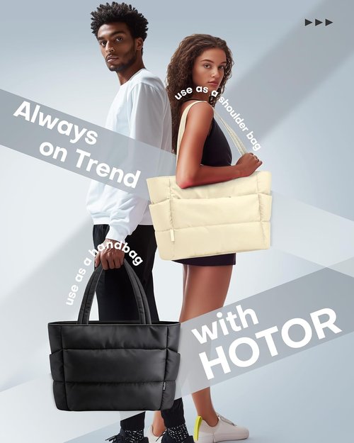 HOTOR Puffer Tote Bag - Multi-Pocket Lightweight Handbag for Women, Nurses | Ideal for Work, Travel & Gym