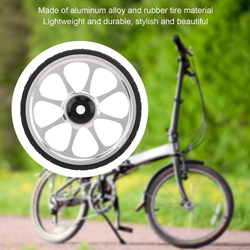 Folding Bike Easy Wheel Aluminum Alloy Rolling Wheel with Rubber Tire for 3sixty Folding Bicycle Replacement Transport Wheel (Silver)