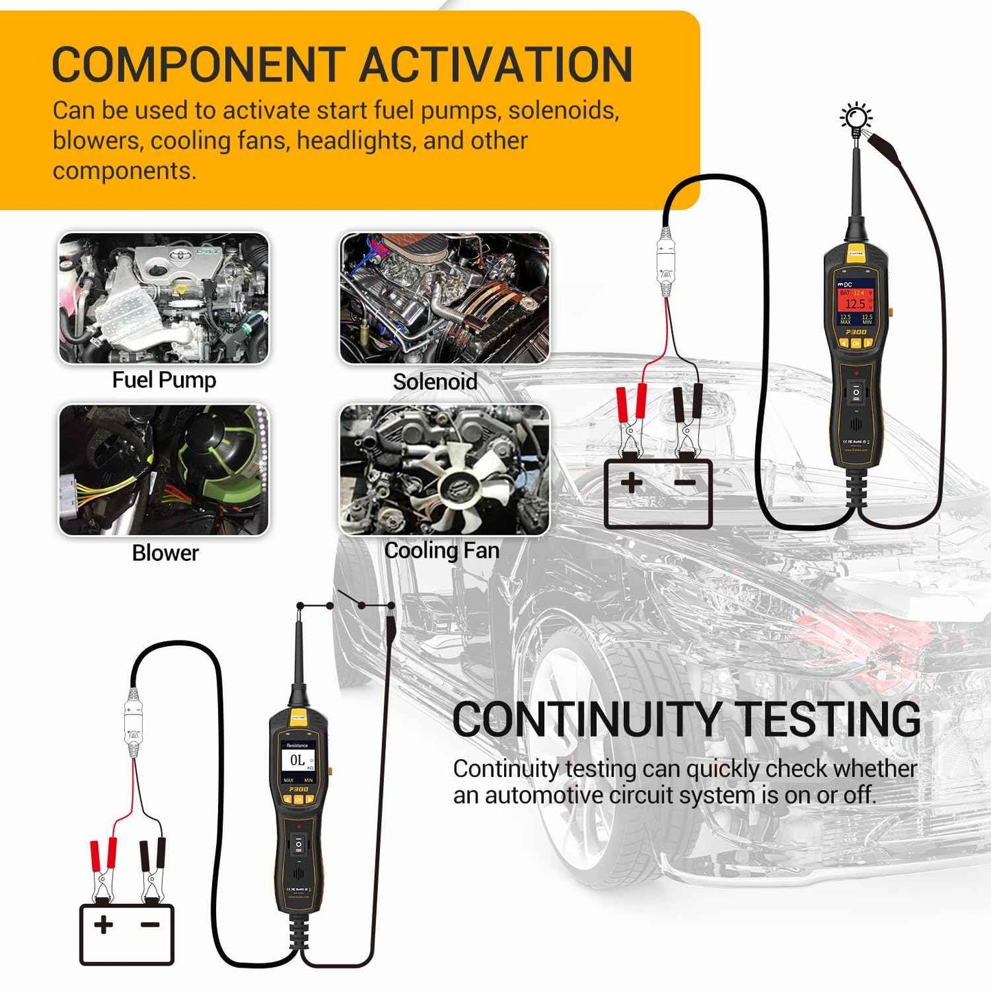 Flutree 2-in-1 Power Probe Circuit Breaker Finder and Battery Tester, 6-30V AC/DC Voltage, Fuel Injector, Relay, Fuse Tester, Component Activating, 40FT Freedom, 2025 Updated
