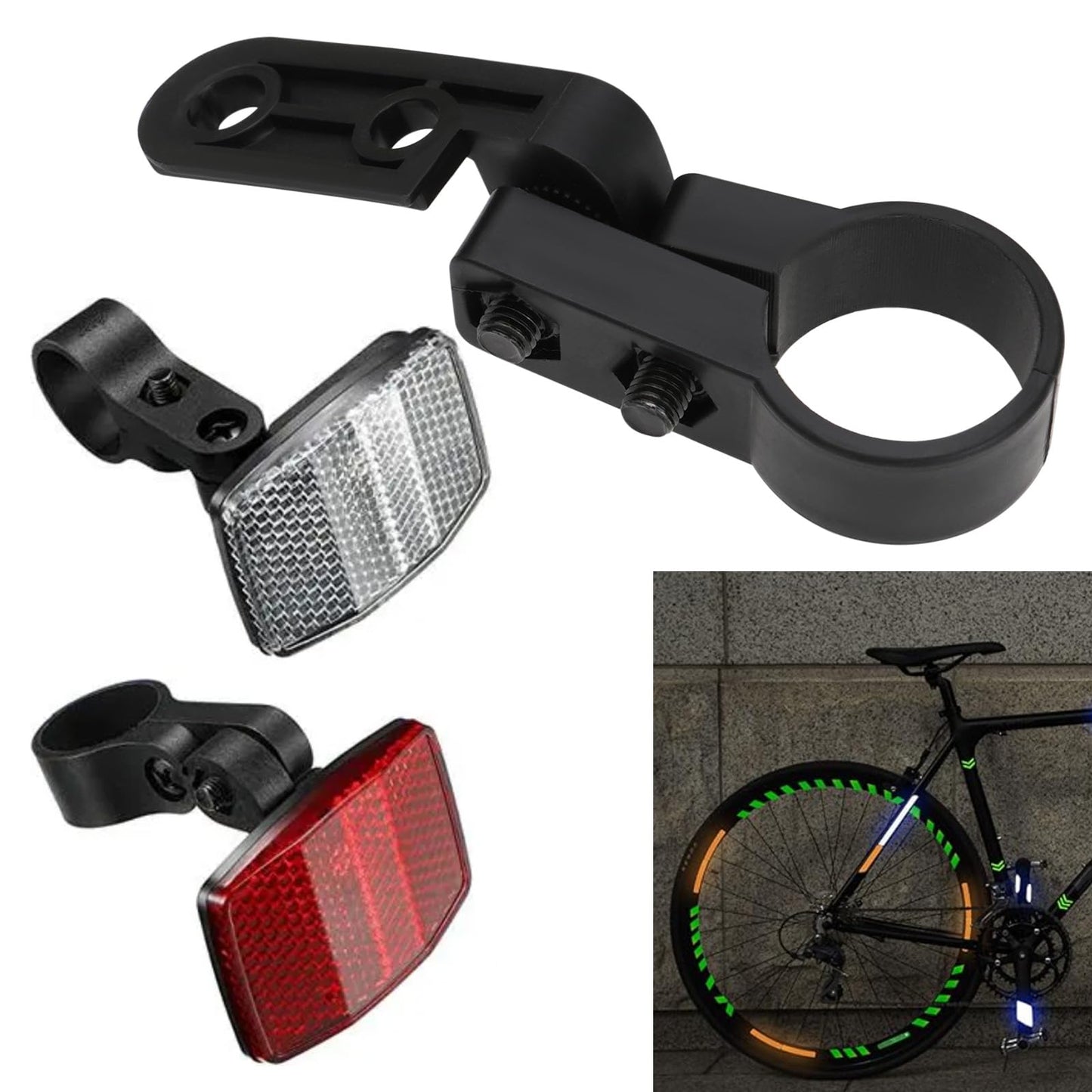 Create idea 4Pcs Bicycle Front and Rear Reflector Warning Reflector Black Plastic Bracket Seat Tube Bracket Diameter: 22.2mm 25.4mm 2 Each