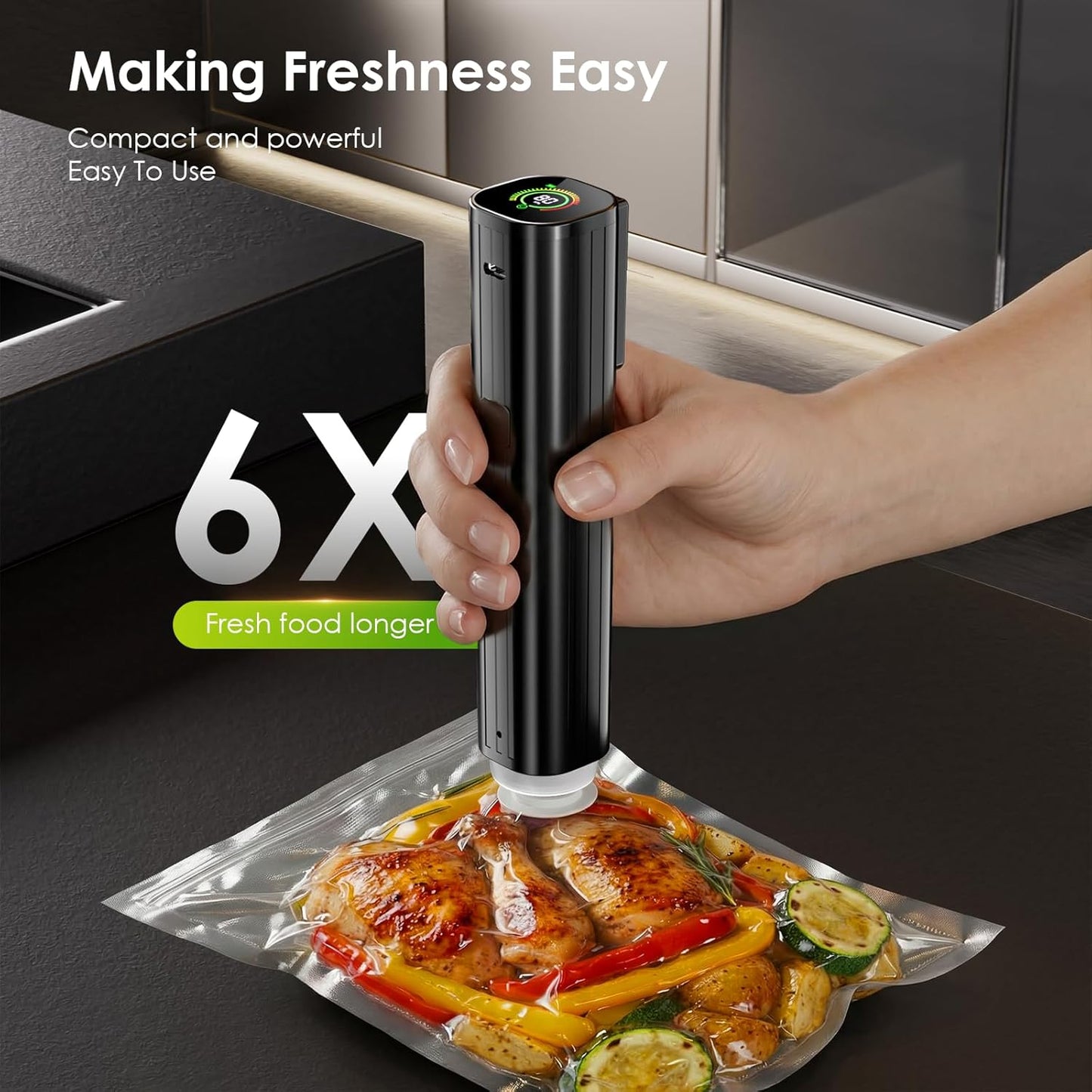 Skiennix Portable Vacuum Sealer - Handheld Food Sealer with 30 Reusable Bags & LED Display