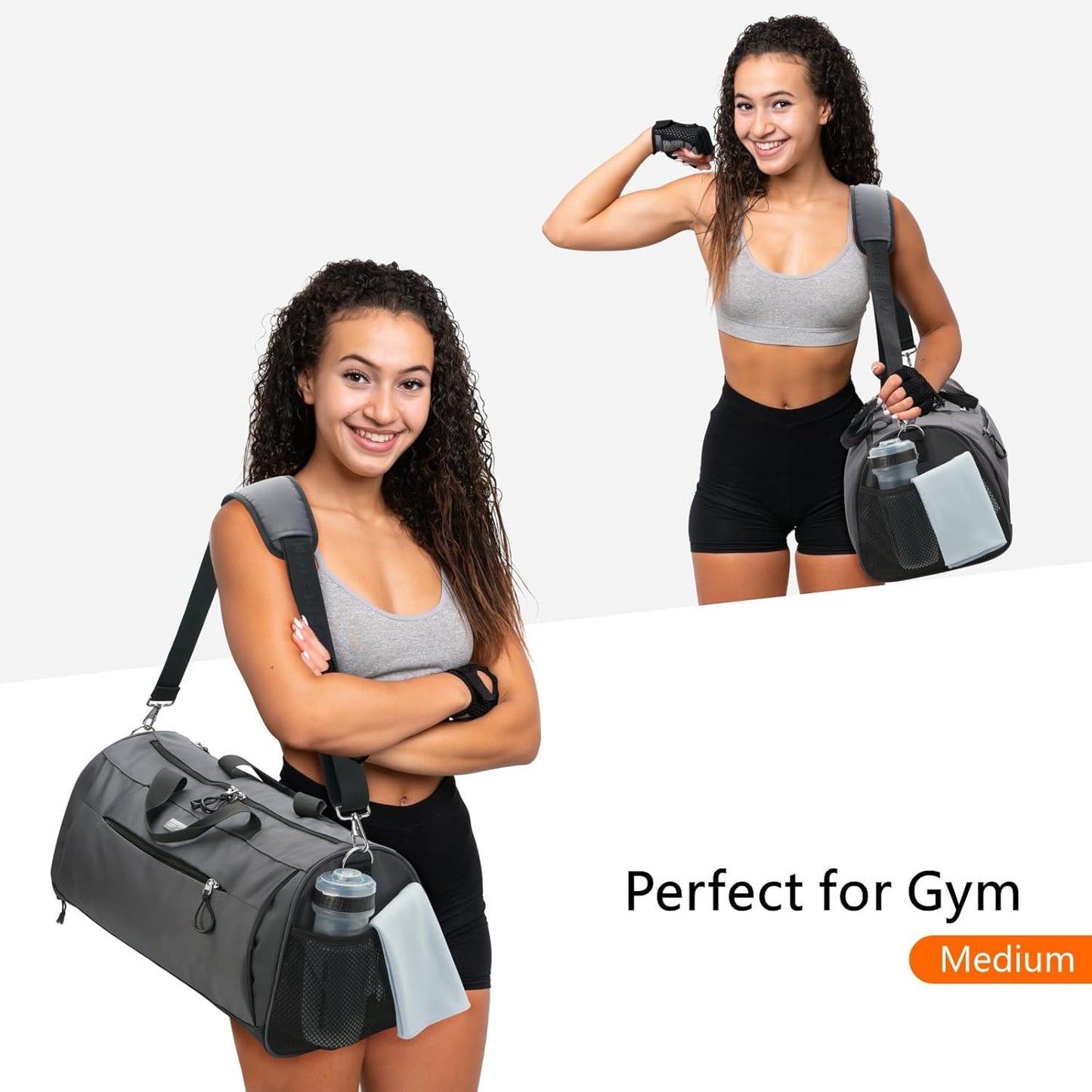 TOPDesign Gym Bag - Unisex Duffel with Shoe Compartment & Wet Pocket for Travel | Light Grey