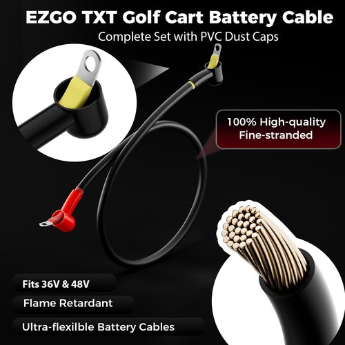 Tevacohn 7PCS Golf Cart Battery Cables for EZGO TXT 1994-Up, 36V/48V Heavy-Duty 4 Gauge Pure Copper Wires with Dust Cap, Golf Cart Power Cable Kit