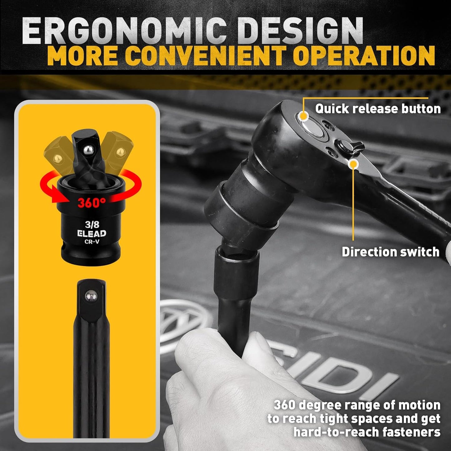 96-Piece ELEAD Impact Socket Set - Deep & Shallow Metric/Standard with Ratchet, Adapters & Extensions