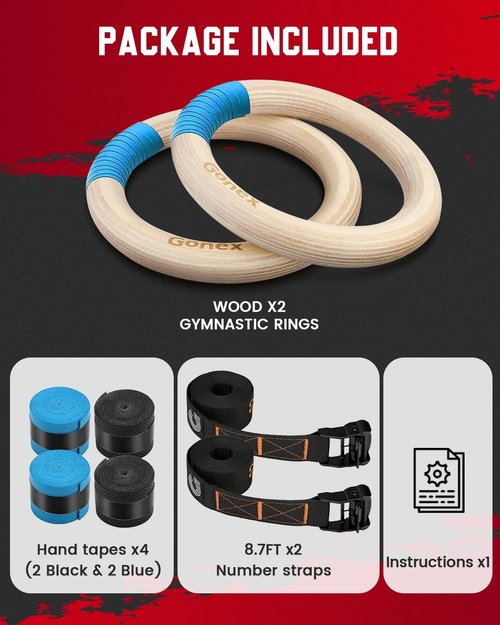 Gonex Wooden Gymnastic Rings - Adjustable 8.5 ft Straps for Outdoor Workouts & Quick Installation