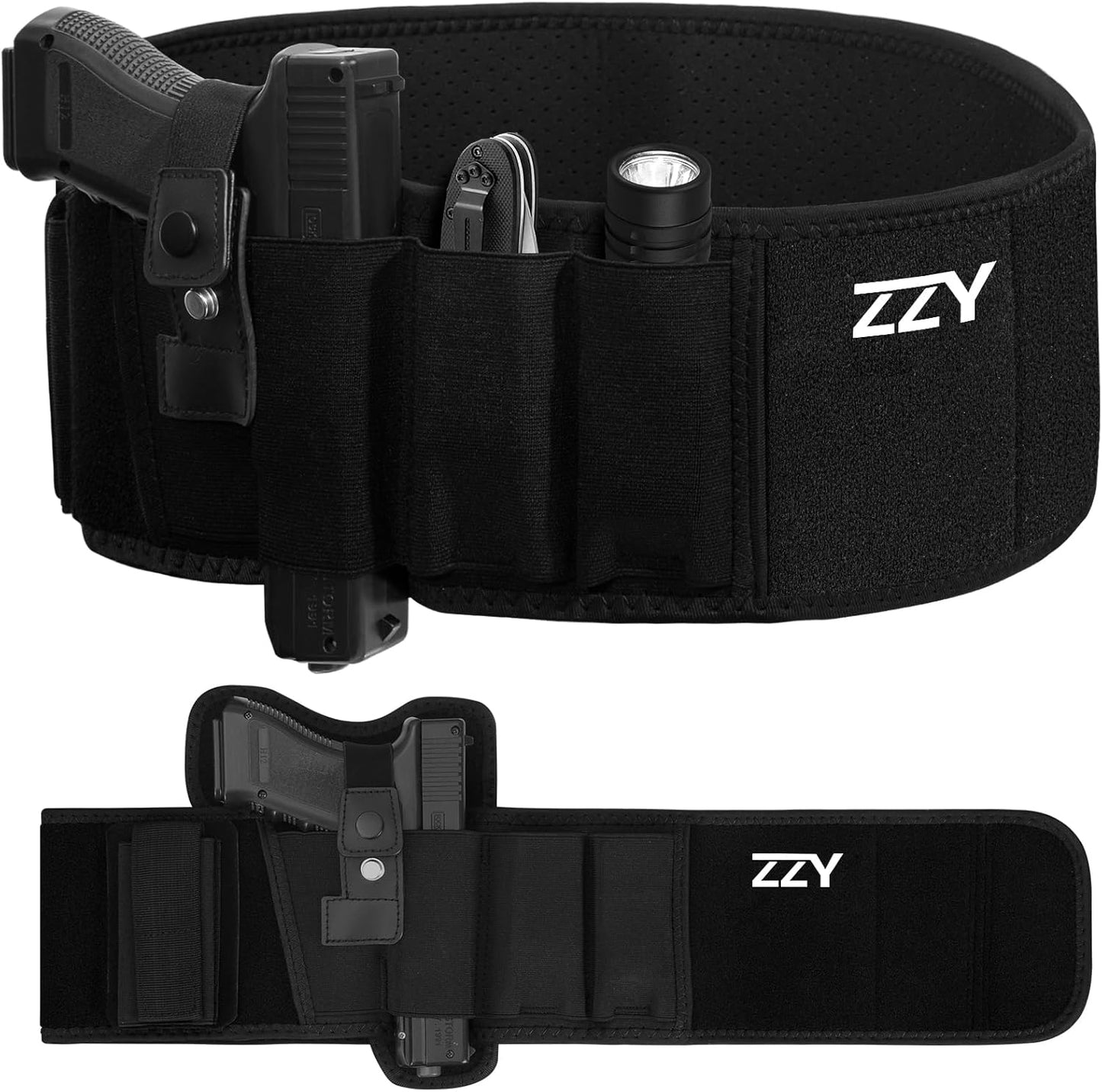 ZZY Belly Band Holster - Concealed Carry Waist Holster for Pistols | Fits Glock, Sig P365, Taurus & More